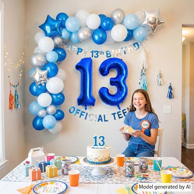 Navy Blue Number 13 Balloon 40 Inch, Shiny Foil Numeral Teen Milestone Decor | - Image 3