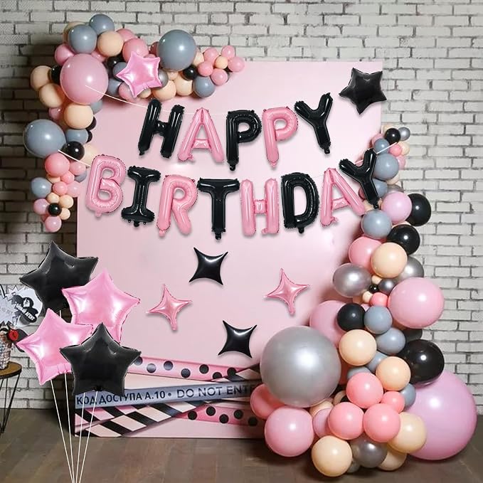 TONIFUL 35PCS Black Pink Happy Birthday Decorations Kit 16 Inch Happy Birthday - Image 4
