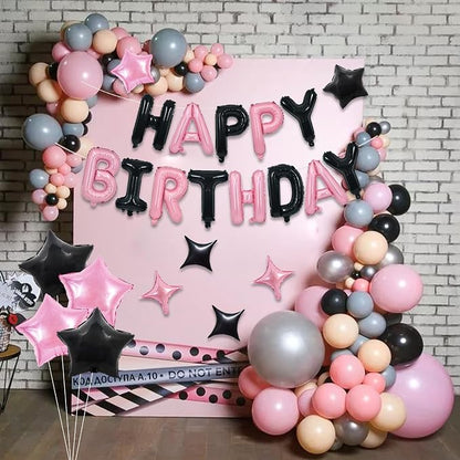 TONIFUL 35PCS Black Pink Happy Birthday Decorations Kit 16 Inch Happy Birthday - Image 4
