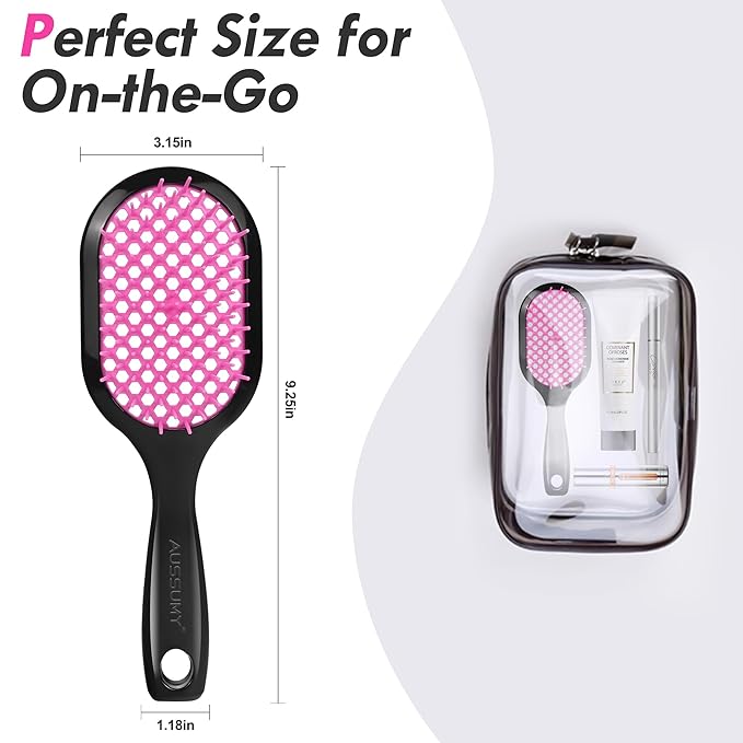 Vented Detangling Hair Brush - 2 Pack Detangler Hairbrush for Effortless Tangle Removal - Ultra-Soft Bristles -For Natural Curly Straight Wet Dry Damaged Hair for Women Men Kids - Black & Blue