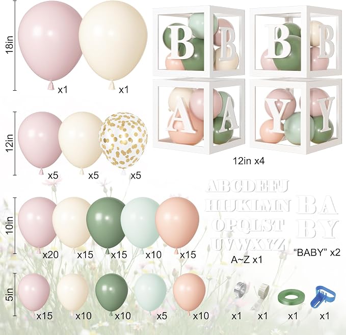 153Pcs Pink and Sage Green Balloon Baby Shower Decorations - Image 2