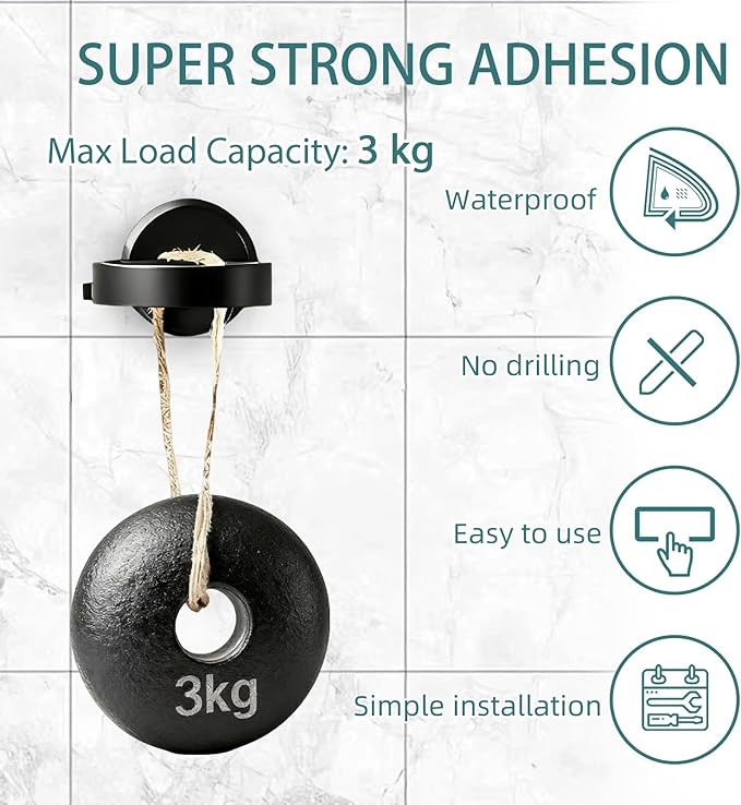 Hair Dryer Holder with Hook, Wall Mounted Bathroom Blow Dryer Storage Stand Self Adhesive Mount Hairdryer Hanger Rack Organizer for Salon Barber Shop Cabinet Hair Care Styling Tools (Black)
