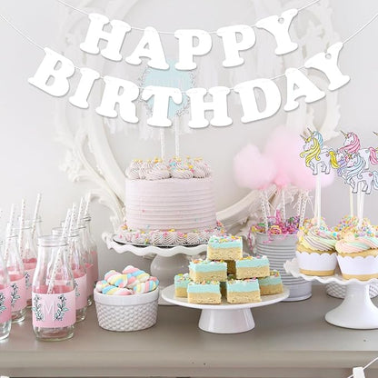 White Happy Birthday Banner Sign Birthday Backdrop Party Supplies - Image 5
