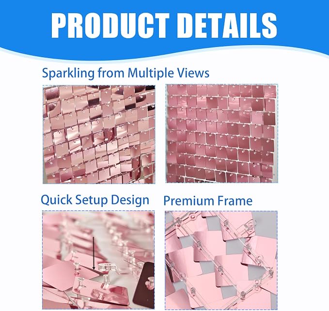 Ozikutech 24 Pcs Pink Shimmer Wall Backdrop Panels - Image 5
