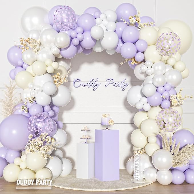 Ouddy Party Pastel Purple White Balloons Garland Arch Kit 18 12 10 5 Inch | - Image 2