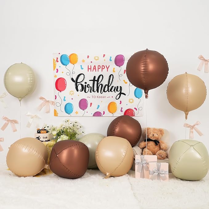6Pcs Nude Cream Beige Round Foil Balloons, 22inch 4D Apricot Brown Tan Large - Image 3