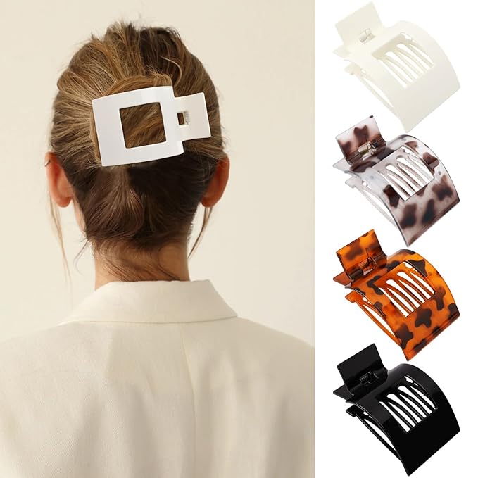 Velscrun Flat Hair Clips for Women Girls, Tortoise Color Lay Flat Claw Clips, Strong Hold Large Hair Clip for Thick Hair, French Duck Billed Hair Jaw Claw Clip, Non Slip Grip for Daily Styling