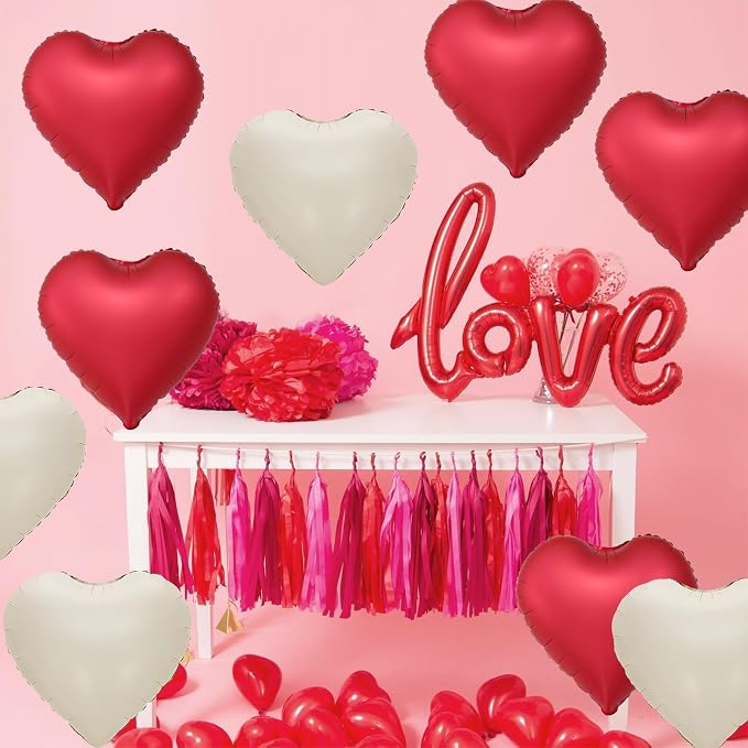Red White Heart Balloons - Image 7