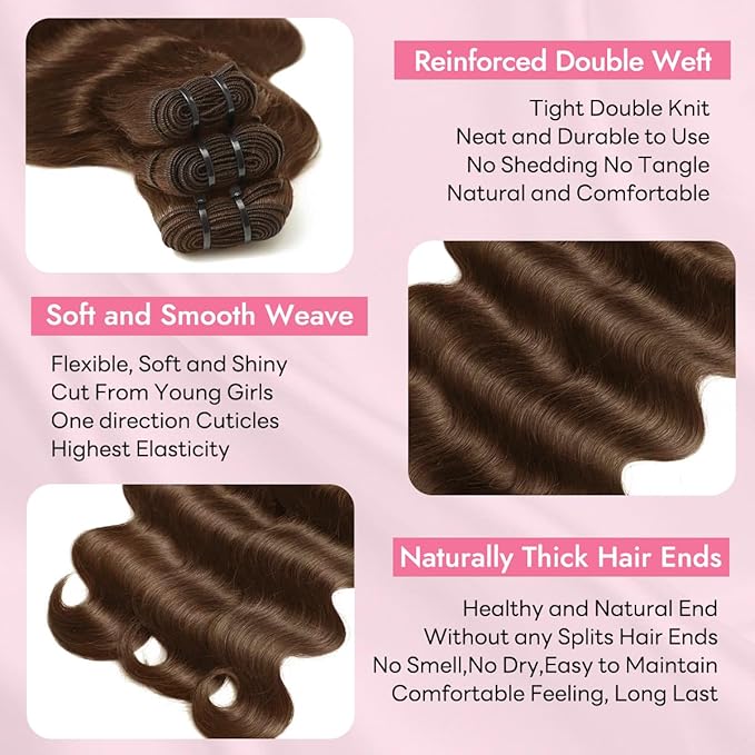 Clip in Hair Extensions Real Human Hair Body Wave 4 Chocolate Brown Clip in 100% Brazilian Remy Human Hair Extensions 8pcs Per Set with 18 Clips Double Weft 24 Inch 120g/3.6oz