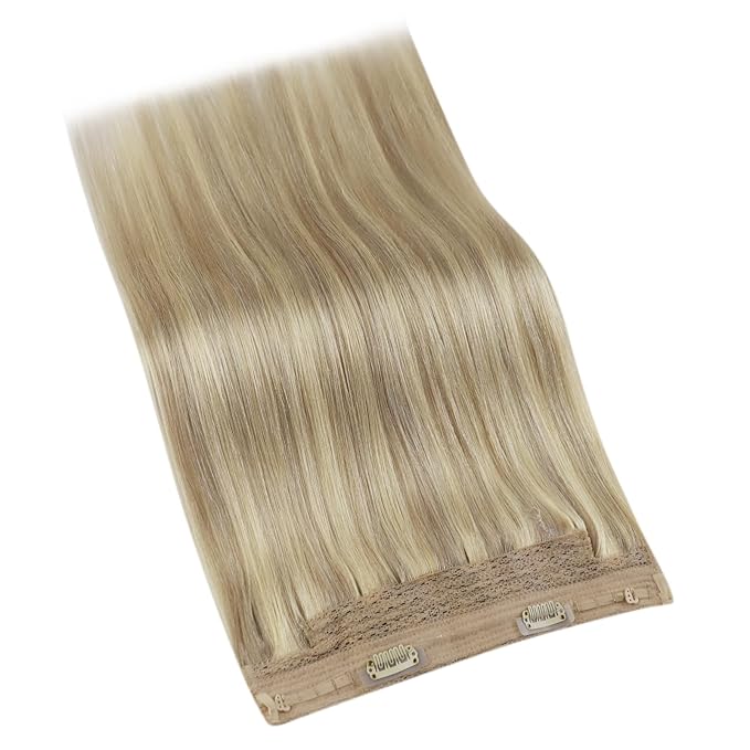 YoungSee Wire Human Hair Extensions Golden Blonde Wire Hair Extensions Real Human Hair Light Blonde Highlights Golden Blond Fish Line Hair Extension Soft Hair 80G 18In