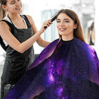 Extra Long Haircut Barber Cape Cover, Hairdressing Apron Purple Space Galaxy Shimmering Hairdressing Gown Cover for Hair Cutting