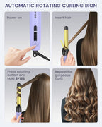 Rotating Curling Iron 3 in 1 Set, Automatic Curling Wand with 3 Interchangeable Ceramic Barrels(0.75" - 1.25"), Instant Heating Hair Culer with 5 Adjustable Temp, Include Heat Resistant Glove & Clips