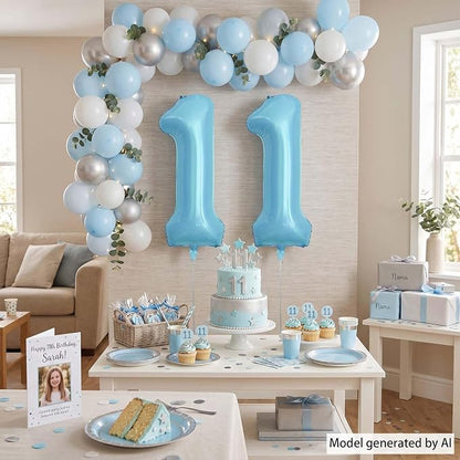 Pearlescent Blue Number 11 Balloon 40 Inch, Large Light Blue Foil 11th Birthday - Image 3