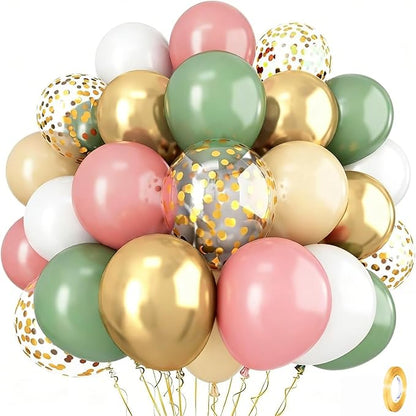 Sage Green and Dusty Pink Balloons, Retro Pink Muted Green White Gold Baby in by Isndare