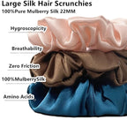 Suncdelv Silk,100% Silk Scrunchies for Hair,22 Momme Hair Ties for Anti-Crease & Breakage,Natural Women Hair Accessories，Fashion Hairbands 3PCS（Pink, gemstone, brown）