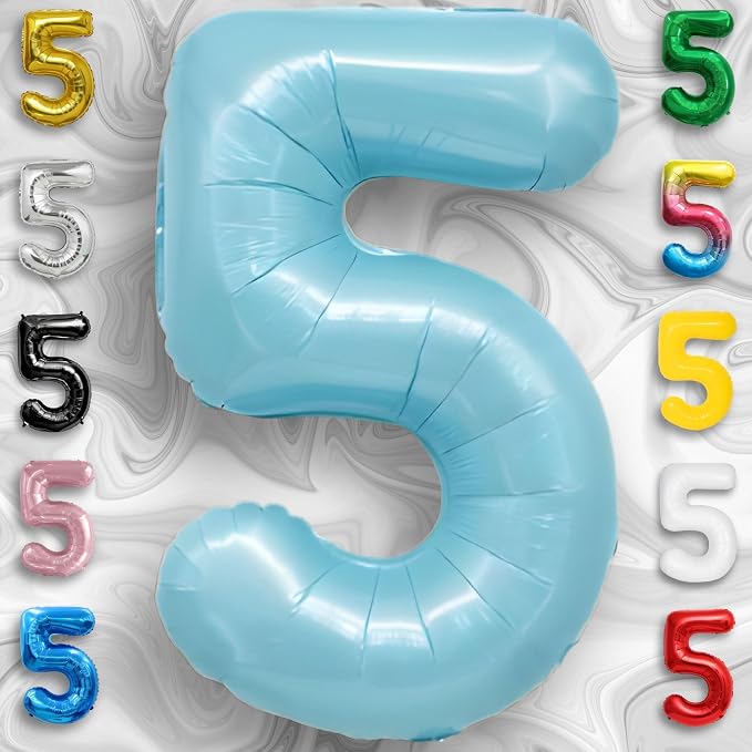 Candy Blue Number Balloon 5 Mylar Foil Balloons 32 inch - Image 3