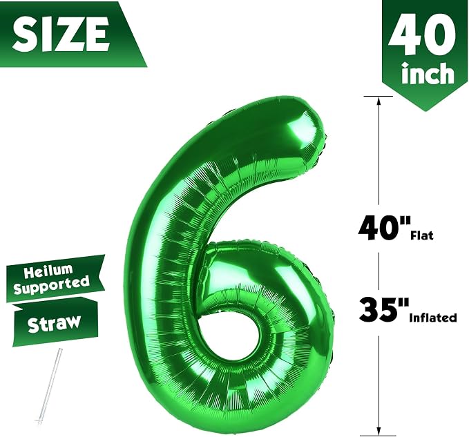 40 Inch Green Number 6 Balloon Birthday Party Decorations - Image 5