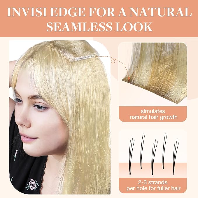 GOO GOO Invisi Edge Tape in Hair Extensions Human Hair, 16/22 Light Blonde Highlighted Golden Blonde, 6pcs 12inch 15g, Virgin Remy Hair, Seamless Injected Tape, Natural Look