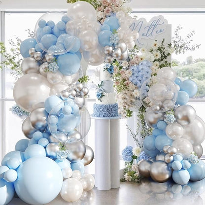 Blue Silver Pearl White Balloon Arch Kit - Image 2