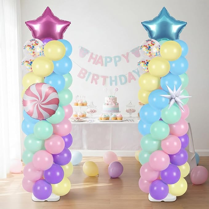 Skylety 2 Sets Pastel Balloon Column Stand Kit Adjustable Macaron Rainbow Color - Image 4