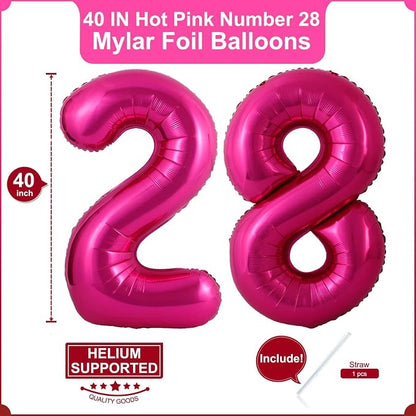40 Inch Hot Pink 28 Balloons Giant Number 28 Balloons Hot Pink 28 Birthday - Image 2
