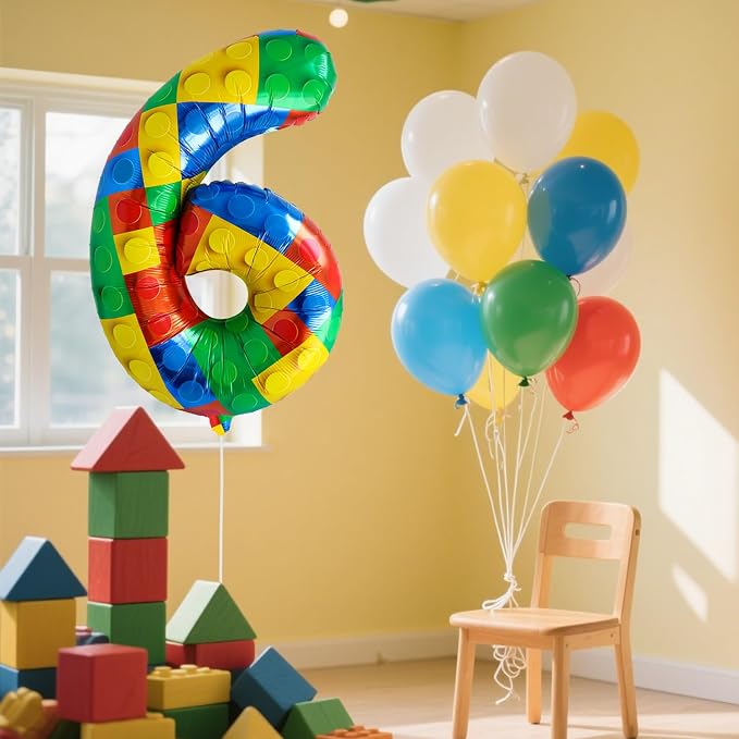 32 Inch Stackable Block Number Balloon – Colorful Brick Building Themed Big - Image 5