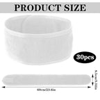 30 Pcs Spa Headband, Facial Head Wrap for Women Adjustable Makeup Stretch Towel with Tape Fit Face Washing Shower Facial Mask Yoga(White)