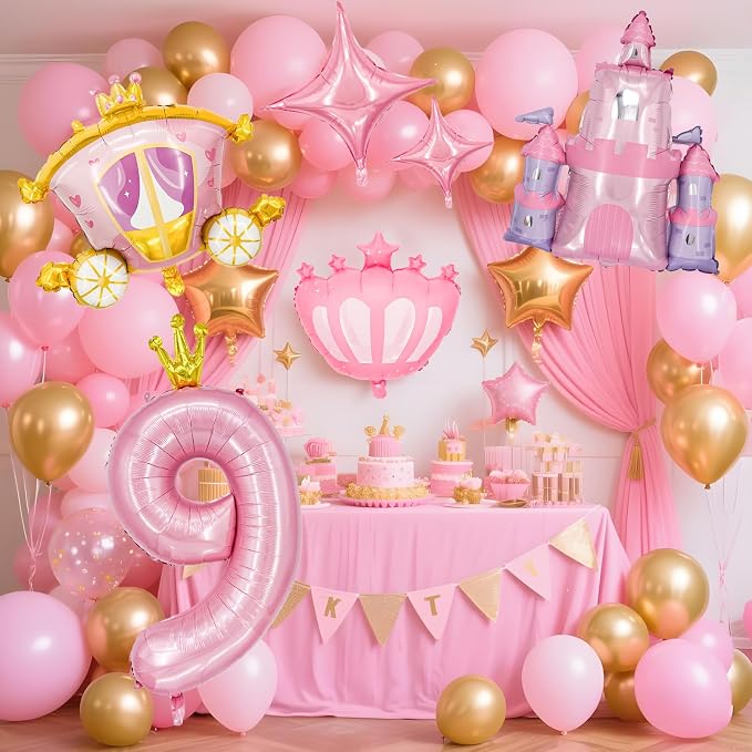Minyu 6-Piece Princess Theme Party Decoration Set: Princess Carriage + Pink - Image 6