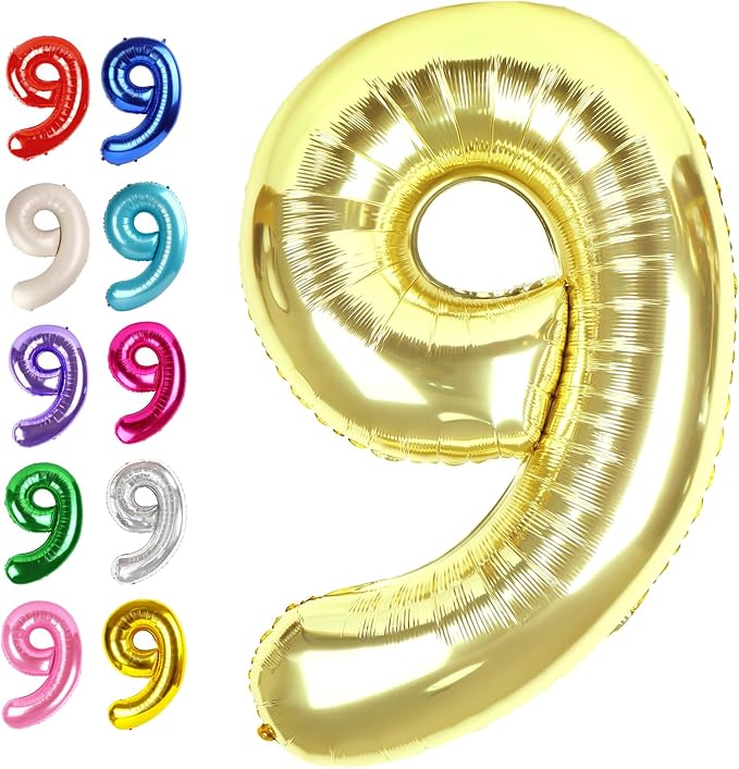 Champagne Gold Number 9 Balloon 40 inch, Balloon numbers party supplies by Upgesy
