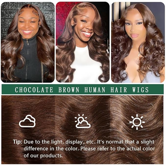 30 Inch Chocolate Brown Human Hair Wig 13x6 Body Wave Lace Front Wigs Human Hair Pre Plucked M Hairline 200 Density 13x6 HD Frontal Glueless Colored Brown Human Hair Wig for Women
