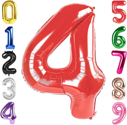 40 Inch Red Number 4 Balloon Birthday Party Decorations by Hadoife
