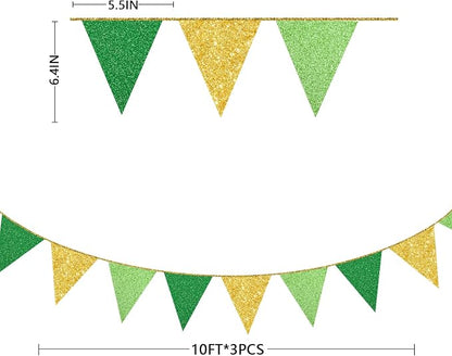 Green Gold Party Decorations Pennant Banner Flag Glitter Green Gold Triangle - Image 2