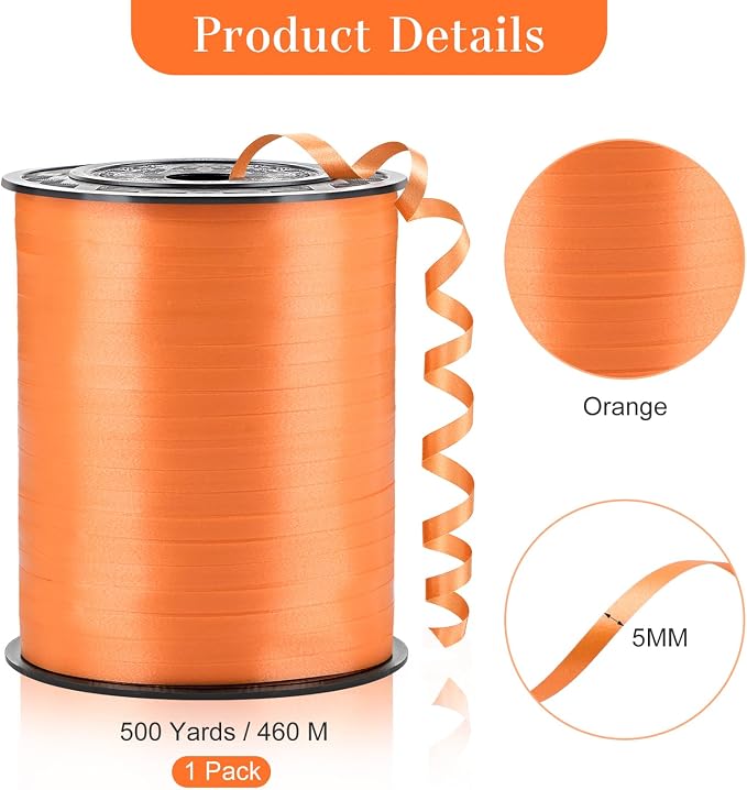 Orange Curling Ribbon, 500 Yards, 1/5 Inch | - Image 2