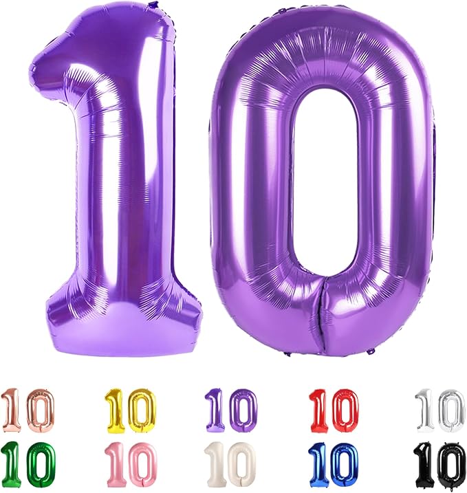 10 Balloon Numbers 40Inch for 10th Year Old Birthday Decorations, Inflation by Mluchee