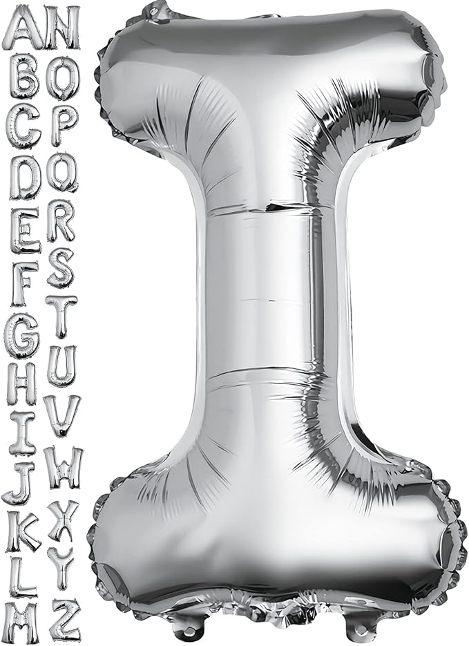 40 inch Silver Letter I Balloon, Big Size Alphabet Foil Mylar Helium Balloons by VHUWE