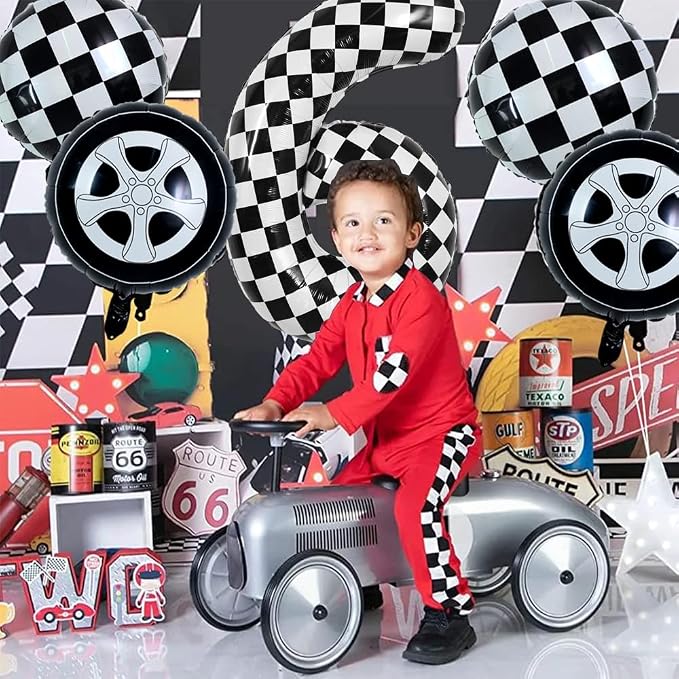 TONIFUL 40 Inch Large Checkered Number 6 Balloon 6th Birthday Decorations | 6th - Image 6