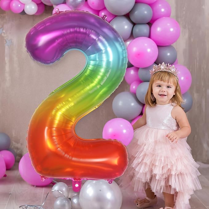 Rainbow Number 2 Balloon 40 Inch, Big Large Foil Number Balloons, Gradient - Image 4