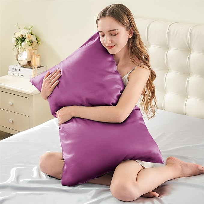 INFIIXSO Mulberry Silk Pillowcase for Hair and Skin, Silk Pillow Cases Queen Size Set of 2 with Hidden Zipper 20x30 Inches, Ultra Smooth and Soft Cooling Pillow Cases for Hot Sleepers(Purple, 2 Pack)