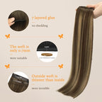DOORES Hair Extensions Real Human Hair, Chocolate Brown to Caramel Blonde 7pcs 14 Inch 110g, Seamless Clip in Hair Extensions Human Hair Extensions Invisi Edge Hair Extensions Straight Hair