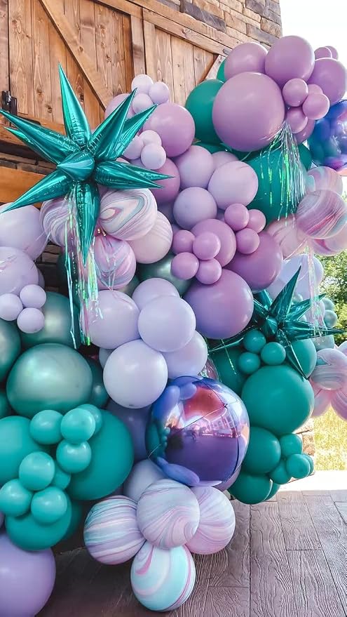 Mermaid Balloons, 12 Inches Purple and Green Balloons Teal Purple White - Image 5