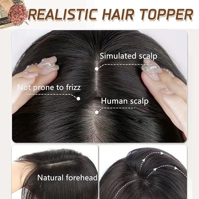 Rich Choices Hair Toppers for Women Real Human Hair 100% Human Remy Toppers NO Bangs for Women with Thinning on Top Clip in Hairpiece 4"x4.7"Lace Base 8 Inch #2R Chocolate Brown