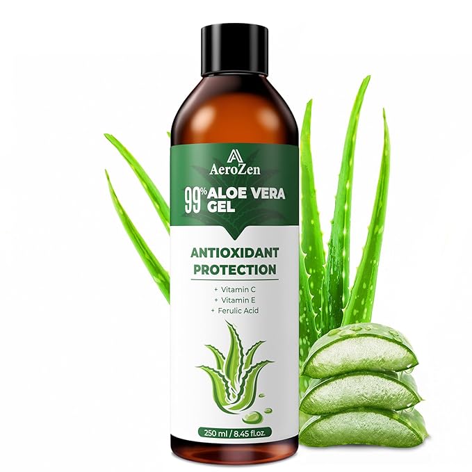 Aero Zen 99% Natural Aloe Vera Gel | Daily Hydration & After-Sun Relief | Lightweight Alcohol-Free Formula, Deeply and Quickly Soothes Skin, Suitable for Face/Body/Hair - 8.45 fl oz