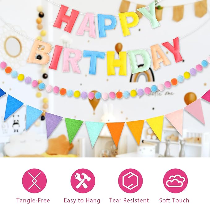 CANREVEL 3 PCS Pre-Strung 3D Happy Birthday Banner Decorations, Pastel | - Image 4