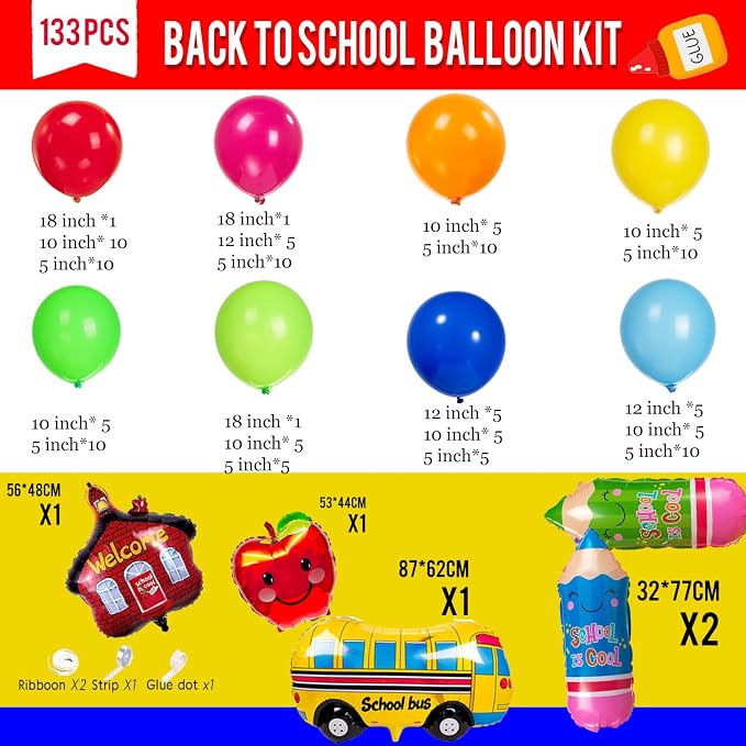 back to school balloons hot pink and red yellow green balloon garland arch kit - Image 8