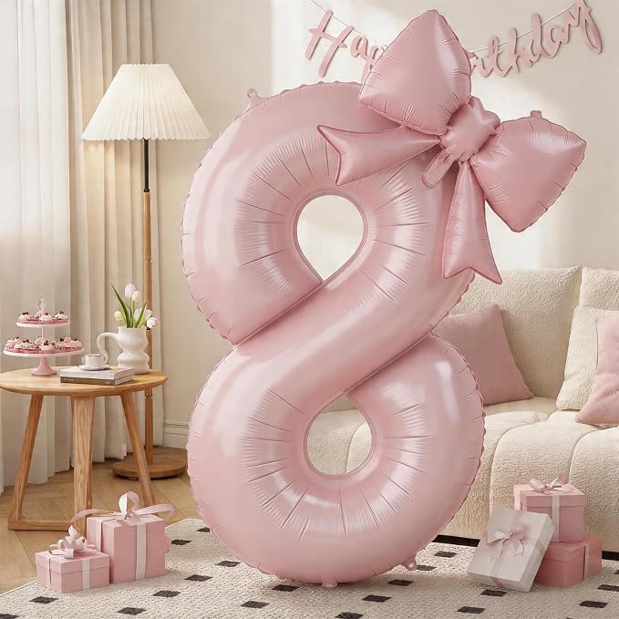 Dusty Pink 8 Balloons with Bow Balloons, 40 Inch Giant Self Inflating Pastel by KYGNE