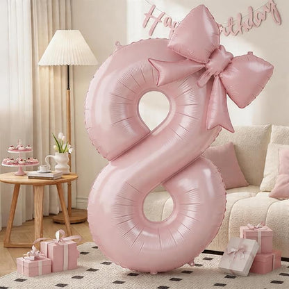 Dusty Pink 8 Balloons with Bow Balloons, 40 Inch Giant Self Inflating Pastel by KYGNE