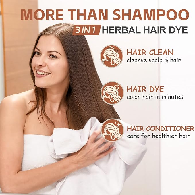 Instant Coffee Hair Dye Shampoo for Vibrant Hair Color, Natural Herbal Hair Color Shampoo Hair Dye, 3 in 1 Coloring & Care Formula Lasts 3-4 Weeks, Easy & Quick to Use for Women Men, 500ML