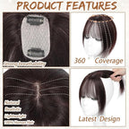 Amchoice Hair Toppers for Women Real Human Hair, Bangs Hair Clip 360° 3D Cover Bangs, Human Hair Toppers for Women Daily(Chestnut, 3D Wispy Bangss (5 * 9))