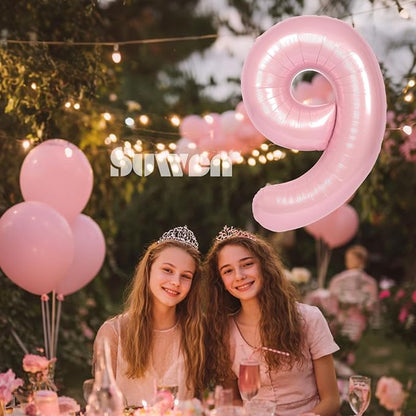 SUWEN 40 Inch Pink Large 9 Number Balloons Big Foil Helium Number Balloons 0-9 - Image 2