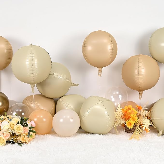 Cream Beige Round Foil Balloons 9 pcs, Metallic Giant 4D Round Balloons 22 Inch - Image 3